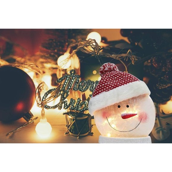 Christmas Snowman Electric Light Glass Lamp with Santa Claus Hat Holiday Décor - Picture 3 of 11